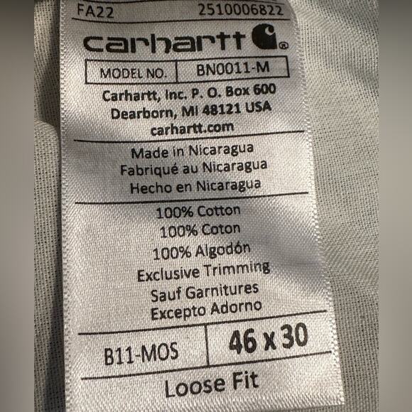 Carhartt Loose Fit Duck Cloth Utility Work Pants in Olive Green Mens 46 x 30 - Picture 6 of 7